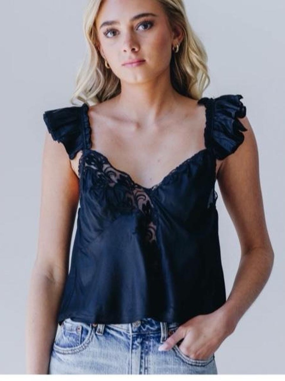 Free People โHarmonyโ Black Lace Tank